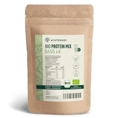 Bio Protein Basis Mix x4 250g | 4 pflanzliche Proteine | Reis-, Erbse-, Sonnenblumen- und Kürbiskernprotein optimal kombiniert | Achterhof