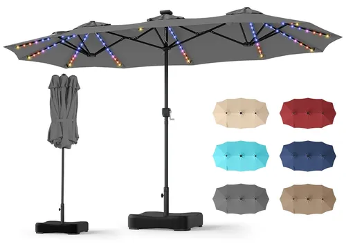COSTWAY Doppel Sonnenschirm mit Ständer 440x260cm – Terrassenschirm mit LED-Beleuchtung