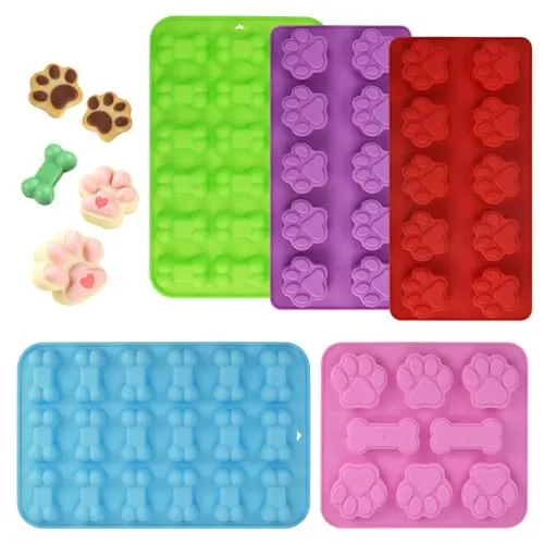SLTAXAR 5 Stück Backmatte Hundekekse Groß 64 Hohlraum Silikonform Hund Silikonform Hundekekse Silikonformen für Hundepfoten BPA-Frei Silikonformen für DIY Hundeleckerlies Schokolade Kekse Süßigkeiten