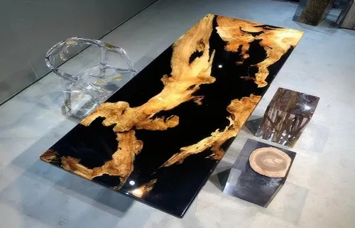 Schwarzer Epoxidharz-Tisch - Moderner Luxus Esstisch für Ihr Zuhause - Eleganter Esstisch aus hochwertigem Epoxidharz, ideal für stilvolle Esszimmer. Mit poliertem Finish und großzügigen Maßen von 240 x 90 x 75 cm.