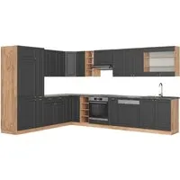 Vicco Eckküche Fame-Line Landhaus Eiche Anthrazit Gold - Küchenzeilen im klassischen Landhausstil mit edlen Fronten, ideal für stilvolles Kochen und höchsten Komfort in Ihrer Küche.