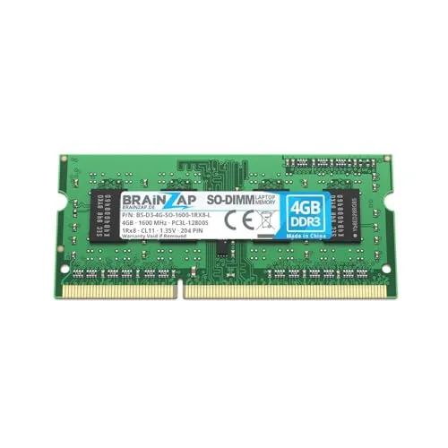 BRAINZAP 4GB DDR3 RAM SO-DIMM PC3L-12800S 1Rx8 1600 MHz 1.35V CL11 Notebook Laptop Arbeitsspeicher