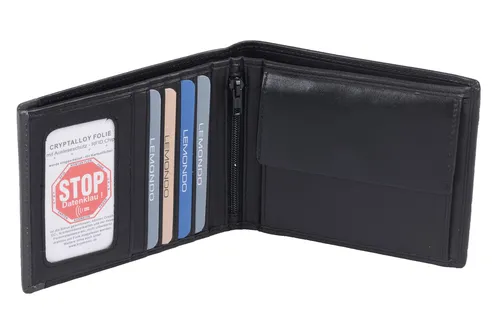 GlücksNugget Geldbörse RFID Schutz Leder Scheintasche schwarz 12,5x10x2,5 cm