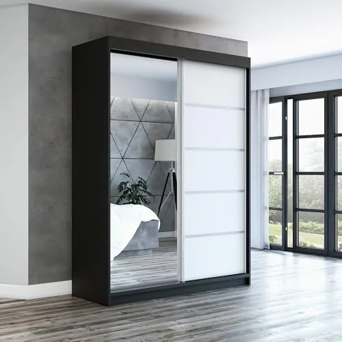 Schwebetürenschrank GAP, 2-türig mit Spiegel 160 cm - Schwebetürenschrank in modernem Design, 160 cm breit, mit hochwertigem Aluminium-Schiebetürsystem und praktischen Einlegeböden für optimalen Stauraum.