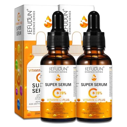 P-Beauty Vitamin C Plus Serum für Gesicht mit 20% Vitamin C, Retinol, Niacinamid & Hyaluronsäure - Gesichtsserum für Faltenreduktion, Glow Pigmentflecken - Hauptpflege Serum straffende Haut (2x30ml)