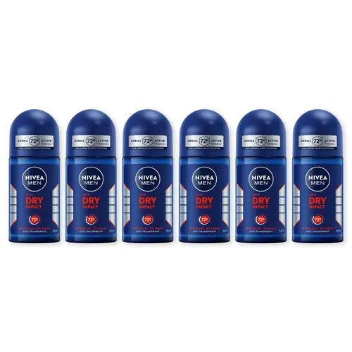 NIVEA Deodorant Men Dry Impact Roll-On 6 x 50ml - Effektiver Roll-On für Herren, bietet langanhaltenden Schutz und ein frisches Gefühl. Ideal für den täglichen Einsatz, mit geprüfter Qualität für normale Haut.