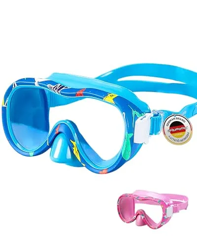 AQUAZON Kids wasserdichte Junior Kinder Schnorchelbrille, Taucherbrille, Schwimmbrille, Tauchmaske, von 3-7 Jahren, sehr robust, hoher Komfort , Farbe:Blue White Fishes
