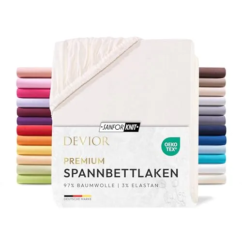 Devior Premium Spannbettlaken 180x200cm - 200x220cm für Boxspringbetten bis 32cm, 100% Baumwolle, Natur – 190 g/m² Anti-Statisches, atmungsaktives Bettlaken mit Einlaufschutz, Matratzenbezug Beige