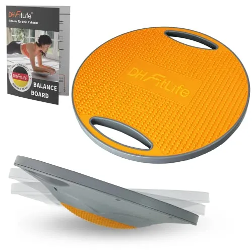 DH-FitLife Balance-Board Wackelbrett, Ø 42cm, orange - Balanceboard zur Stärkung der Rumpfmuskulatur und Verbesserung der Koordination, mit 2 Griffen und rutschfestem Design, ideal für alle Fitnesslevel.