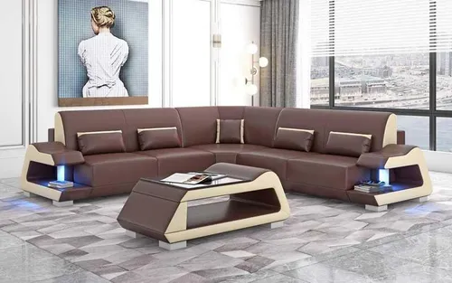 Luxus Ecksofa Ledersofa L Form Braun