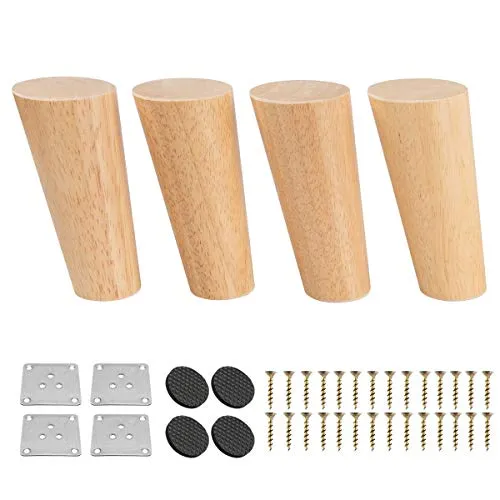 Btowin 30cm Holz Möbelfüße, Konisch & Schräg, 4er Set, Holzfarbe, Modern | Massivholz, 200 kg Traglast, inkl. Montageplatten, Schrauben & Bodenschoner. Für Schrank, Sofa, Bett, Ottomane & Hocker