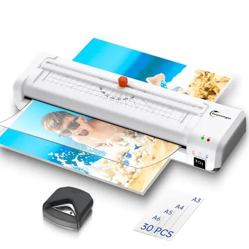 Laminiergerät A3, 9-in-1 Laminiergerät mit 30 Stück für A3/A4/A5/A6, Heiß und Kalt Laminiergerat Set mit Eingebauter Papierschneider und Eckrunde für den Heimgebrauch, Schule, Büro und Restaurant