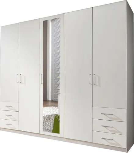 Wimex Kleiderschrank Fügen weiß 225 cm - Kleiderschrank mit 5 Türen, 3 Kleiderstangen und 6 Schubladen, bietet viel Stauraum und eine pflegeleichte Oberfläche. Hergestellt in Deutschland für höchste Qualität.