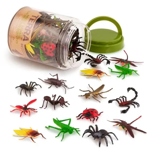 Terra 60-teilig Tierfiguren Sammlung Insekten und Spinnen Spielzeug Set – Tarantel, Heuschrecke, Skorpion, Libelle und mehr – Spielzeug ab 3 Jahren