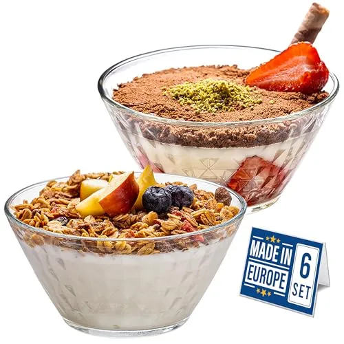 CRYSTALIA Premium Glas Dessertschalen 6er Set, 330ml, 100% BLEIFREIE Stapelbare Kristallglaskeschälchen