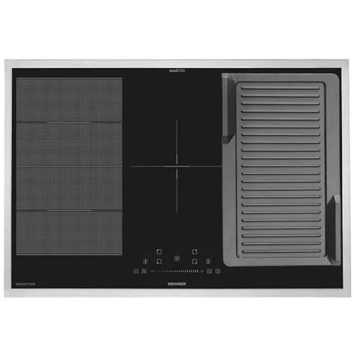 Oranier Induktionskochfeld 80 cm FLI580 - Flächen-Induktion-Kochfeld autark Brückenfunktion & Grillplatte gerillt & Edelstahl Kochfeldrahmen