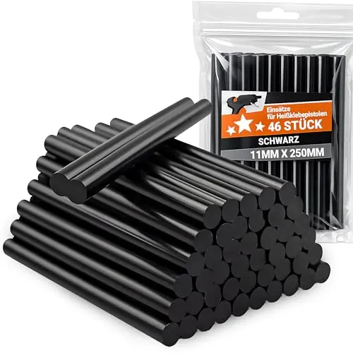 Retoo 46 Stück Heißklebesticks 11 mm x 200 mm, Schwarz, Klebestifte für Heißklebepistole, für Heimwerker und schnelle Reparaturen, stark und schnell aushärtend, ideal für Holz, Metall und Kunststoff