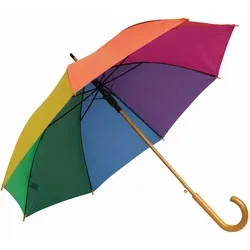 Regenschirm Automatik Stockschirm Bunt Ø103cm Regenbogen Holztips Rundhakengriff und Metallspeichen Stockregenschirm