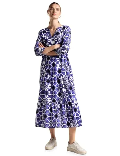 Street One Damen Tunika Kleid mit Print - Freizeitkleider für Damen, luftiges Midikleid aus Baumwolle mit geschlitztem Rundhals und 3/4-Ärmeln, ideal für entspannte Tage und besondere Anlässe.