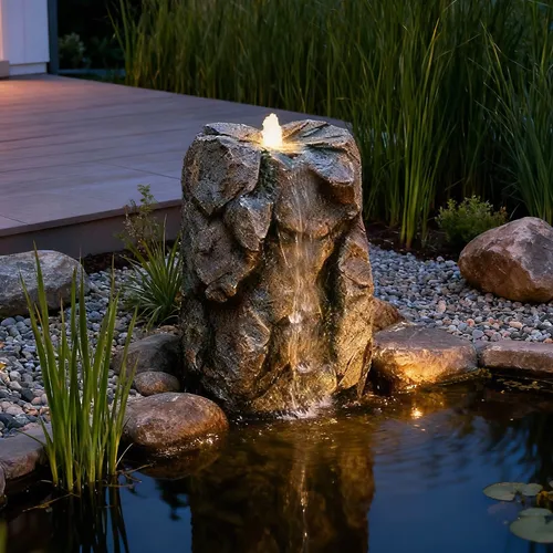 Quellstein Felsen mit LED Beleuchtung Wasserfall - Bachläufe & Wasserfälle, modernes Design mit LED Beleuchtung für stimmungsvolle Akzente im Garten, freistehend und einfach zu montieren.