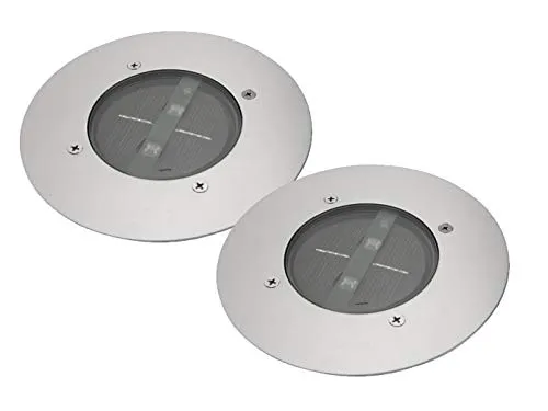 2er SET Solar LED Bodeneinbaustrahler rund aus Edelstahl - Wartungsfreier Bodeneinbaustrahler im 2er SET, ideal für Innen & Außen. Dank Solar-Betrieb keine Verkabelung nötig, leuchtet 5-8 Stunden mit Dämmerungssensor und ist bis 1250kg belastbar.