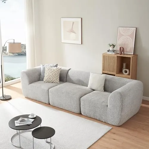 [en.casa] Modular Sofa 3-Sitzer Hurvas - Flexibles Bouclé Polstersofa für Ihr Wohnzimmer - Sofas & Couches – Modulares Design mit flexibler Kombination aus Eck- und Mittelelementen für individuellen Komfort und Stil.