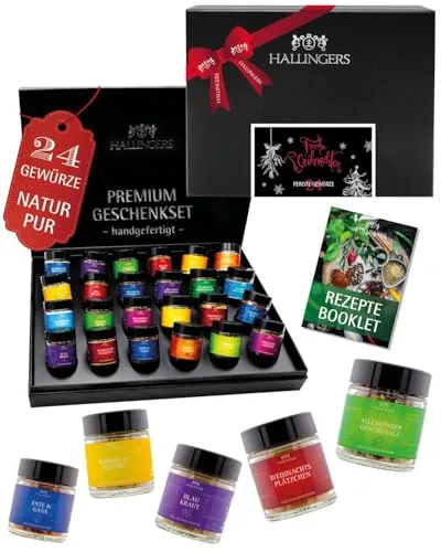 Hallingers 24 Gewürze Geschenk-Set zur Weihnacht und Advent - handgemacht, 24 Gewürze aus aller Welt - Made in Germany