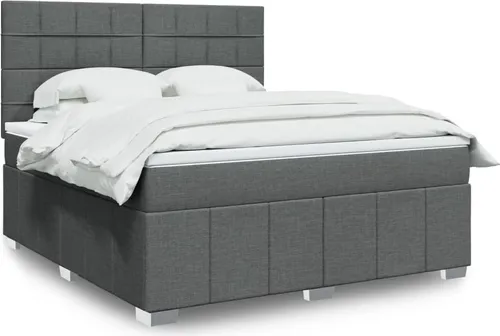 vidaXL Boxspringbett mit Matratze Dunkelgrau 180x200 cm - Stylisches Boxspringbett mit Taschenfederkernmatratze und höhenverstellbarem Kopfteil für optimalen Schlafkomfort. Inklusive anpassbarer LED-Beleuchtung für ein individuelles Ambiente.