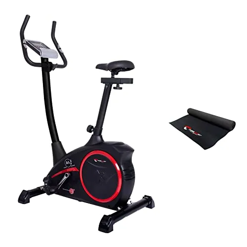 Christopeit Heimtrainer Fahrrad Ergometer AL 2, bis 150kg, 24 Widerstandsstufen, 9kg Magnet-Bremssystem, leise, Handpulssensoren, Tablet-Halterung, Black Edition inkl. Bodenschutzmatte