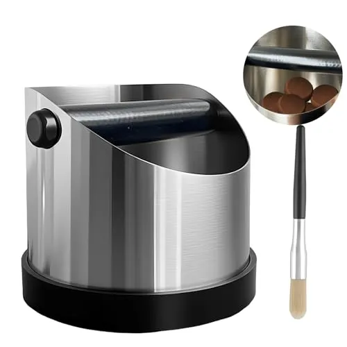 Kaffeesatz Knock Box, Klein Edelstahl Espresso Kaffee Knock Box, Kaffeemahlen Knock Out Box mit Abnehmbarer Knock Bar und Kaffeepinsel, Kaffeesatzbehälter mit Rutschfestem Boden