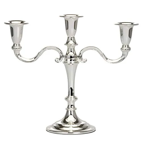 versilberter Kerzenleuchter 21.5 cm - großer 3 armiger Kerzenhalter für Stabkerzen - dekorativer silberner 3-flammiger Kerzenständer ideal als Tischdeko und zu besonderen Anlässen
