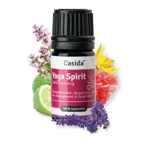 Casida Yoga Spirit Duftmischung ätherische Öle mit Lavendelöl, Bergamotteöl, Muskatellersalbei-, Rosengeranie- und Ylang Ylang Öl - Ideal für Yoga & Meditation - 5 ml - Aus der Apotheke