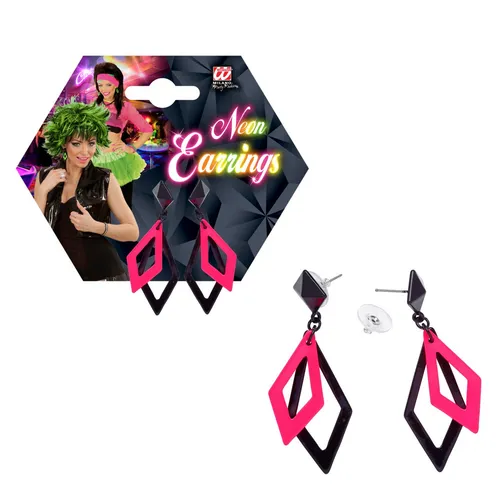 KARNEVAL FASCHING KOSTÜM ZUBEHÖR 80ER JAHRE OHRRINGE NEON PINK NEU