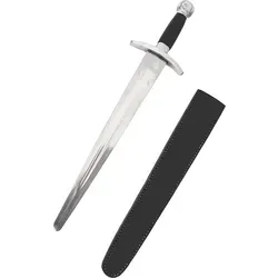 Battle-Merchant Mittelalterlicher Schaukampfdolch mit Lederscheide - Schaukampfdolch in Handgeschmiedeter Qualität, Klinge aus Federstahl, ideal für authentische Mittelalterschaukämpfe. Gesamtlänge: 54,5 cm. Verkauf nur an Volljährige.