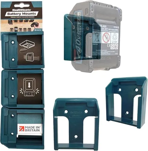 Produktbild StealthMounts Batteriehalter kompatibel mit Makita 40 V XGT | schnurlose Batteriehalterung Elektrowerkzeuge | 6 Stück | blaue Batterie-Organizer