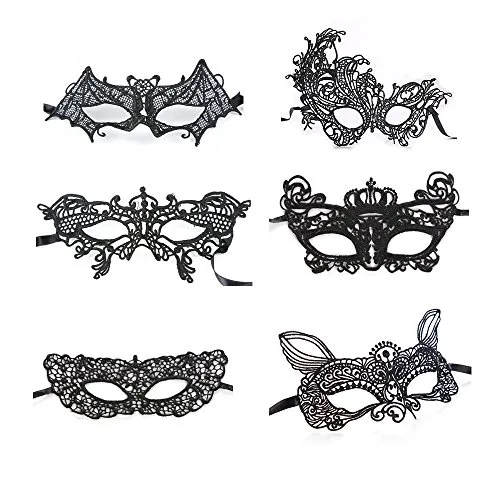 VKI® 6Pcs Venezianischen Maskerade-Maske für Halloween Karneval, Schwarz