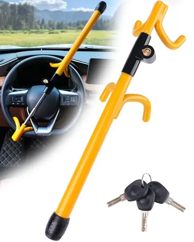 Tevlaphee 4-Haken Lenkradkralle, Schweres Lenkradschloss mit hoher Sichtbarkeit, Universelle Diebstahlsicherung für Autos, Transporter, SUVs, Passend für Lenkräder bis 41,5 cm, 3 Schlüssel(Gelb)