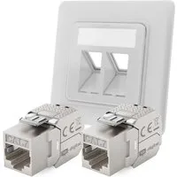 hb-digital Netzwerkdose Unterputz Einsatz 2 Port mit 2x Keystone Modul CAT 7 RAL9003