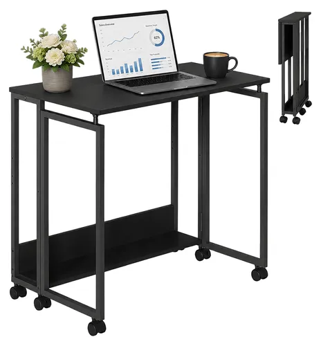 Relaxdays Klappbarer Schreibtisch mit 6 Rollen, platzsparend, HBT: 75x60x50 cm, schwarz