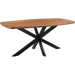 Livingfurn Jesper Esstisch – Ovaler Mangoholz-Tisch mit Stahl-Kreuzbeinen - Eleganter Esstisch aus hochwertigem Mangoholz mit robustem Stahlgestell. Ideal für stilvolle Essbereiche und besondere Anlässe.