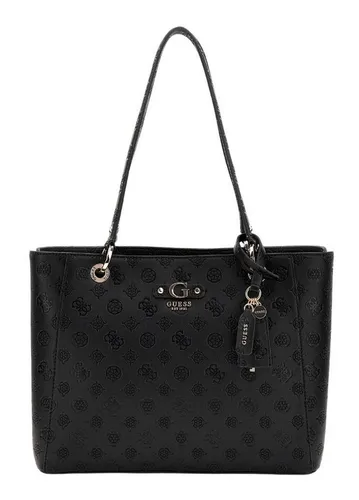 GUESS Gerty Noel Tragetasche - Eleganter Damen-Shopper in Schwarz - Damen-Shopper mit Innentasche, Reißverschluss und 2 Einsteckfächern. Glänzende goldfarbene Beschläge, ideal für stilvolle Auftritte.