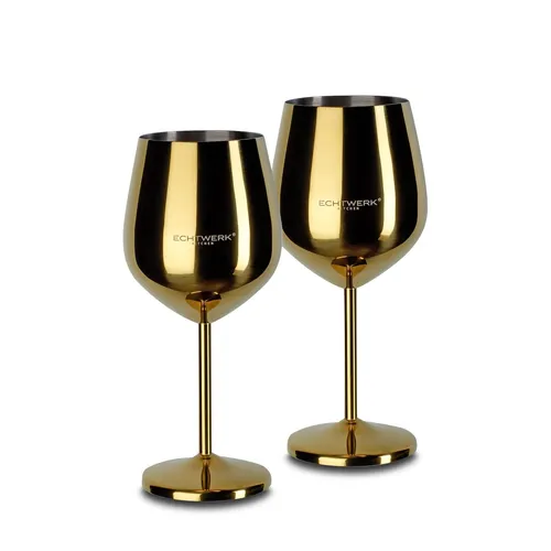 ECHTWERK Edelstahlgläser 0,5l (2tlg, gold) - Weingläser Set mit bruchsicheren Edelstahlgläsern, die dank PVD-Beschichtung langlebig und spülmaschinengeeignet sind – ideal für stilvolle Anlässe.