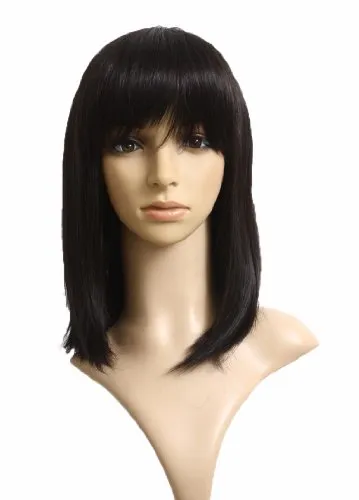 Prettyland Damen natürlich Schwarz Mittellange Glatte Matte wie Echthaar Alltag Damen Frau Bob Perücke black Wig C275