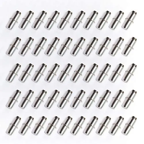 LanYing 50 Stück Regal Bodenträger,Bodenträger Ø6mm Metall Bodenträger mit Ring,Stützen Regalstütze Regalbodenträger,Vernickelt Regalstifte für Schrank Bücherregal Einlegeböden RZ013