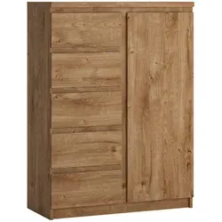 Lomadox Highboard FORTALEZA-129, Eiche Nb., 5 Schubladen - Hochwertiges Highboard in Eiche Nb. mit 5 Schubladen und 1 Tür. Das grifflose Design sorgt für eine elegante Optik und einfache Bedienung. Ideal für Wohnzimmer, Esszimmer oder Büro.