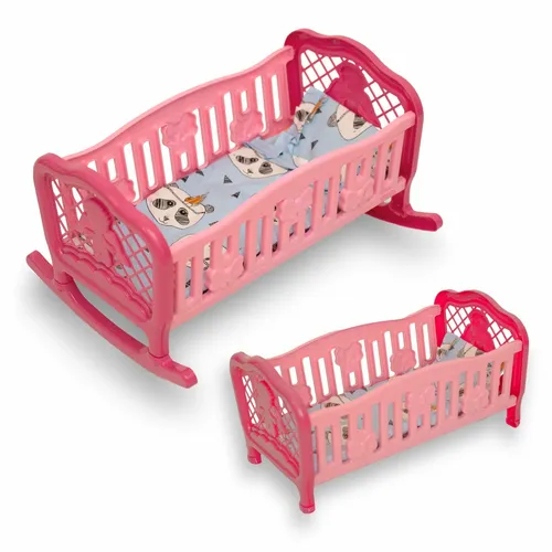 Toys Kind Puppenbett - Puppenwiege Rosa für 45cm Puppen - Puppen Bett Set Wiege mit Decke und Kissen und Bettlaken - Wiege für Puppe - Puppenzubehör für Kinder ab 2 Jahren