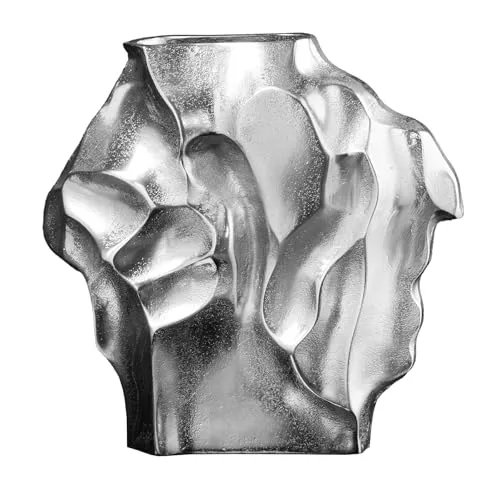 Riess Ambiente Handgefertigte Vase Liquid - 25cm - Silber - Metall Hammerschlag Design