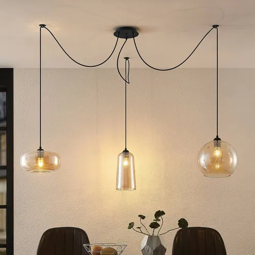 Lucande Zyli 3 Pendelleuchte Amber - Lampen mit 3 individuell anpassbaren Glasschirmen für gemütliches, diffuses Licht und vielseitige Lichtquellenoptionen.