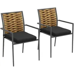 Outsunny 2er-Set Rattan Gartenstuhl - Stapelbare Gartenstühle für Terrasse und Balkon, ergonomisch und mit bequemen Kissen für ein entspanntes Sitzerlebnis im Freien.