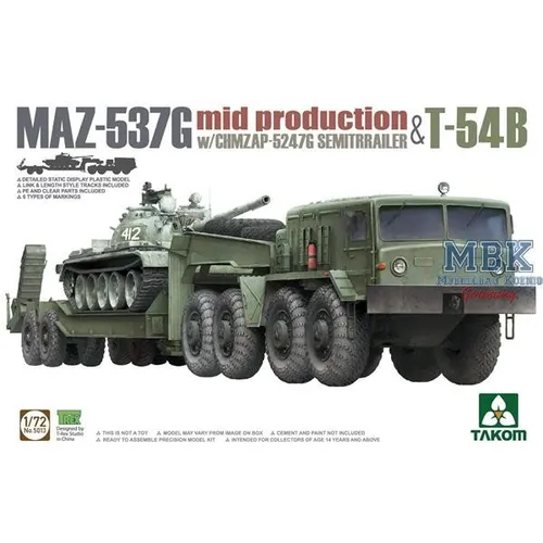 TAKOM MODEL TAK5013 MAZ-537G (mid) + CHMZAP-5247G Semitrailer & T-54B